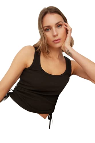 Trendyol Damska koszula z dzianiny Chamel Shutter z dzianiny sportowej, czarna, M, Czarny, M