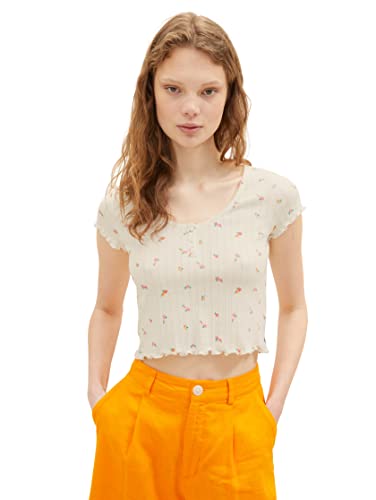 TOM TAILOR Denim T-shirt damski z kwiatowym wzorem, 31951 - mały Off White Flower Print, XS