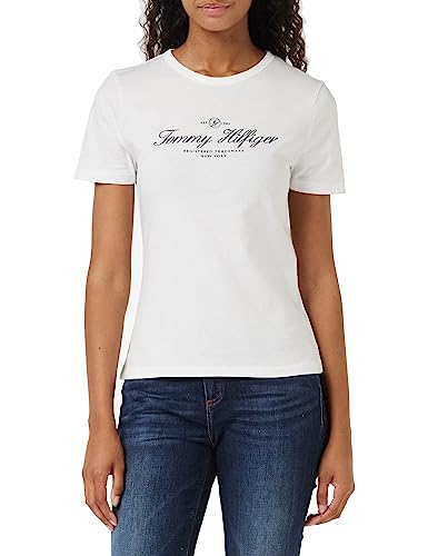 Tommy Hilfiger Damskie topy z dzianiny Slim Signature C NK 1/2 SLV S/S, Th Optic White, XS, Th Optic White, XS