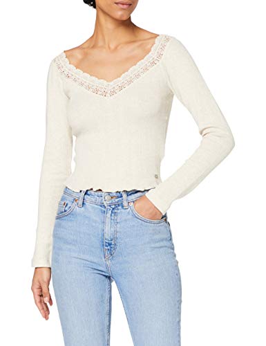 Superdry Damska koronkowa koszulka Pointelle Ls Top, płatki owsiane Marl, 38