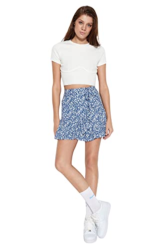 Trendyol Damska mini spódnica z falbanami o regularnym kroju, indygo, S, Indygo, S