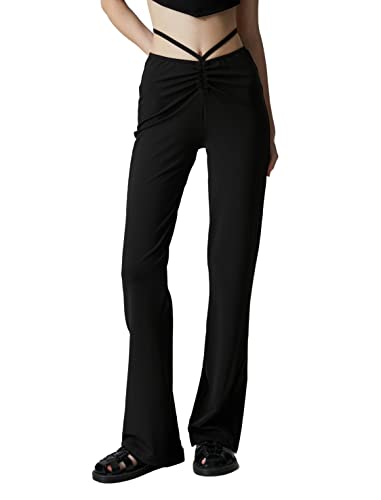 Koton Damskie spodnie Flare Leg Binding Detail Shirred Trousers Pants, czarny (999), M