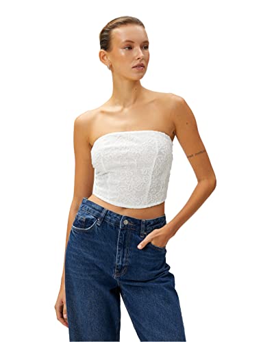 Koton Damski top koronkowy, Ecru (010), M