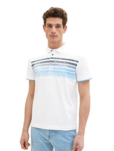 TOM TAILOR Męska koszulka polo z nadrukiem w paski, 20000 – biały, 3XL