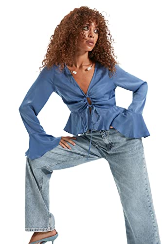 Trendyol Bluza damska, niebieska (Blue Coupling Detailed Blouse), 34