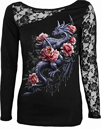 Spiral - DRAGON ROSE SLANT - Koronkowy top - na jedno ramię - czarny - XXL