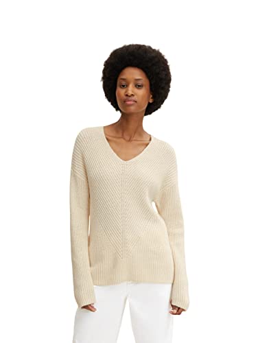 TOM TAILOR Damski Sweter z dekoltem w serek 1034068, 28130 - Soft Buttercream, L