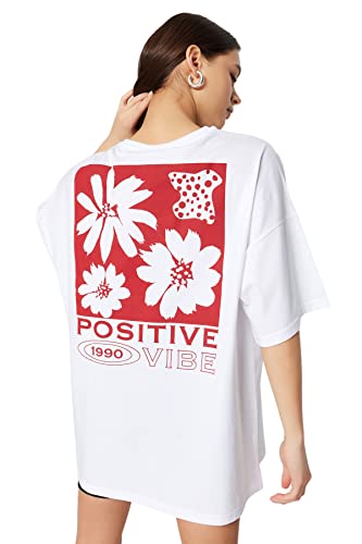 Trendyol Damska koszulka oversize basic z okrągłym dekoltem, czerwona, XL, Czerwony, XL