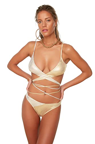 Trendyol Damski kolor blokuje dół od bikini, brązowy, 40