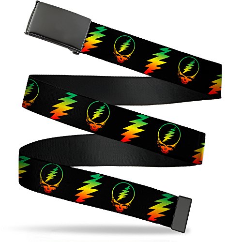 Buckle-Down Pasek chłopięcy, Steal Your Face W/Lightning Bolt Repeat Czarny/Rasta, długość 3.75 cm/105 cm