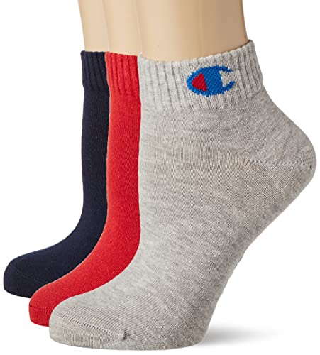 Champion Unisex dziecięce skarpety Core - Junior 3PP Quarter, Multicolore (Rosso/Grigio Melange Chiaro/Blu Marino), 39-42 EU (6-8 UK)
