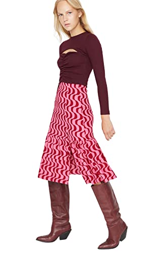 TRENDYOL Women's damska spódnica midi linia A dzianina Skirt, czerwona, M, Rot, M