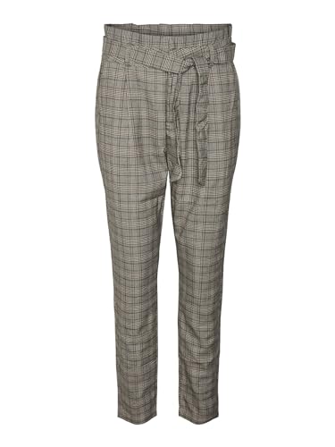VERO MODA Vmeva Hr Loose Paperbag Check P Ga Noos spodnie damskie, Szary/Checks:Brown/Rust, (L) W / 32L