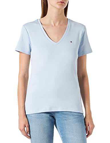 Tommy Hilfiger Damska koszula Slim Solid V-nk Top Ss, Niebieski bryzowy, XS