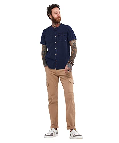 Joe Browns Męska koszula z krótkim rękawem, sprana niebieska kieszeń na piersi z kołnierzykiem, XXL, granatowa, granatowy, XXL