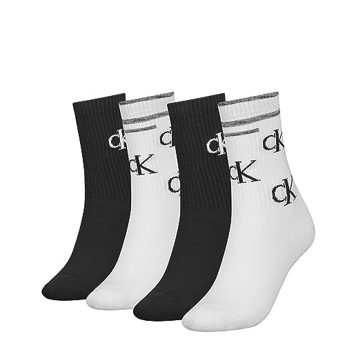 Calvin Klein Damskie skarpety Crew Sock, White/Black, One Size (4 sztuki), biały/czarny, rozmiar uniwersalny