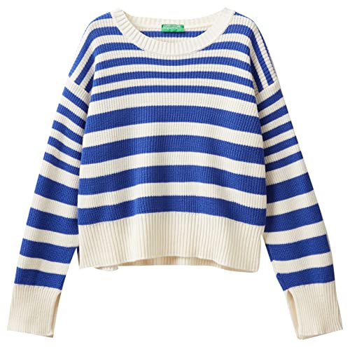 United Colors of Benetton Sweter damski, Wzór w niebieskie paski 1f3, L