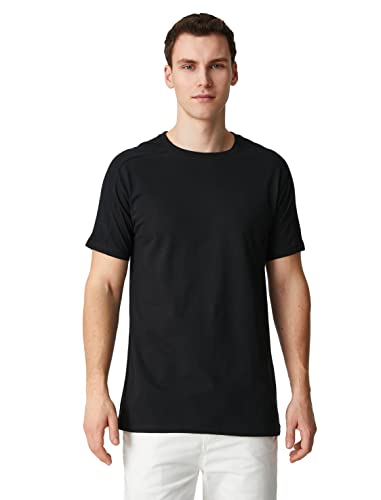 Koton Koszulka męska z okrągłym dekoltem i krótkim rękawem o kroju slim fit, czarny (999), XXL
