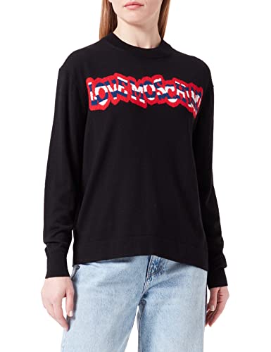 Love Moschino Damski sweter o regularnym kroju z długim rękawem z prążkowanym logo, czarny, 40