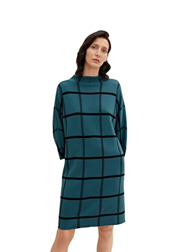 TOM TAILOR Damski sukienka w kratę 1034476, 30941 - Teal Blue Knit Check Design, 34