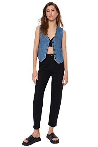 Trendyol Damskie spodnie jeansowe z wysokim stanem Skinny Fit Mom, Czarny, 32