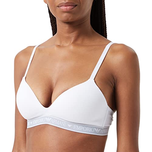 Emporio Armani Damski biustonosz z logo, wyściełany, trójkątny, biały, XL