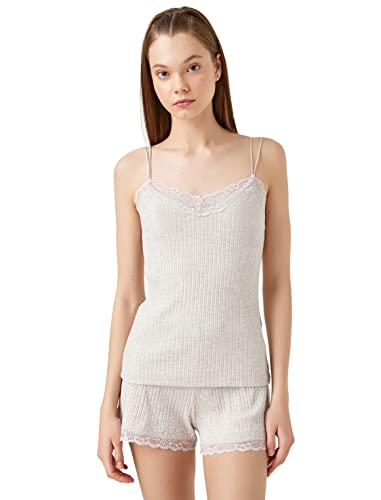 Koton Damski tank top z koronką, Beżowy melanż (Bjm), M