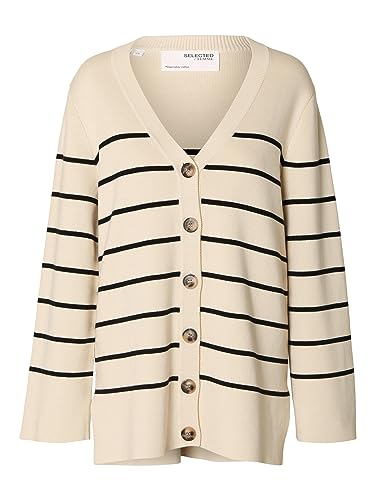 SELECTED FEMME Damski kardigan długi oversize, Brzoza/paski: czarny, S