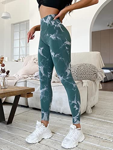 EULLA Legginsy do jogi z wysokim stanem dla kobiet, Zielony I Biały, XS
