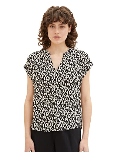 TOM TAILOR Damska bluzka basic, 32148 - czarny mały abstrakcyjny wzór, 36