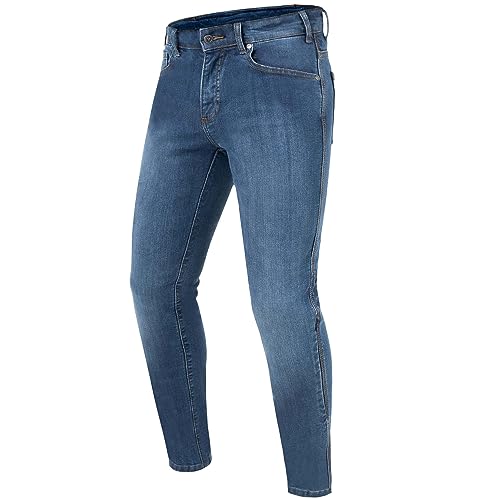 REBELHORN Classic III dżinsy motocyklowe męskie, podszewka z włókien aramidowych, ochraniacze na kolana i biodra SAS-TEC | krój skinny fit, niebieski, 30W / 34L