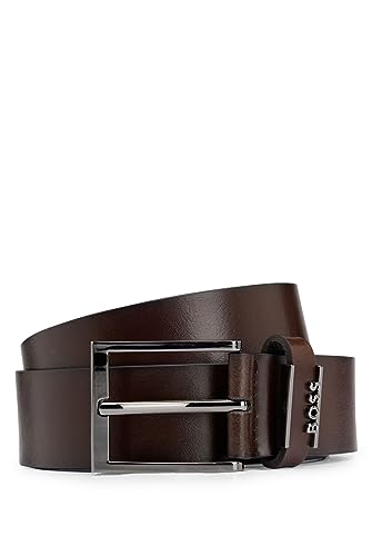 BOSS Męski pasek Cole-Ant Sz35 z włoskiej skóry z metalowym logo, ciemnobrązowy, 100