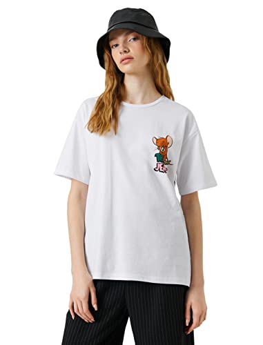 Koton Tom and Jerry Licensed Short Sleeve Crew Neck T-Shirt damski, Ecru (010), M