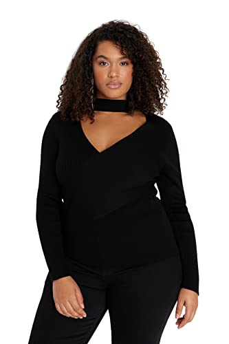 Trendyol Damski sweter o kroju slim fit, z okrągłym dekoltem, sweter plus size, Czarny, 4XL Duże rozmiary