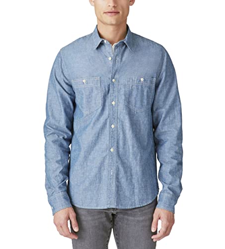 Lucky Brand Męska koszula robocza Chambray z długim rękawem, niebieski indygo, S, Niebieski indygo, S
