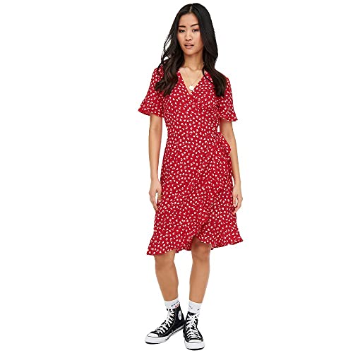 ONLY Onlolivia S/S Wrap Dress WVN Noos sukienka damska, Mars Red/Aop:w.fiona Ditsy, 36