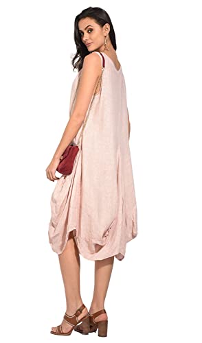 Bonateks damska sukienka tunika 100% lniana wyprodukowana we Włoszech, tunika z okrągłym dekoltem, wielowarstwowa, czarna, rozmiar: L, czarny, L