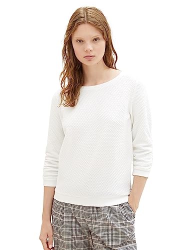 TOM TAILOR Denim Damska bluza z marszczonym ramieniem i strukturą, 10332-off white, XXL
