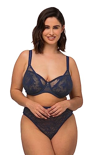 Ulla Popken Biustonosz damski z fiszbinami, koronka, kształt balkonetu, miseczki C-E, atrament, 95E