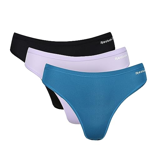 Reebok Majtki damskie stringi, Czarny/Fioletowy Oasis/Stalowy Niebieski, L