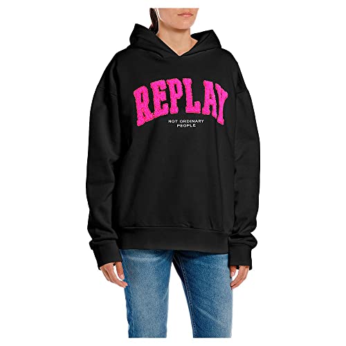 Replay Damska bluza z kapturem, W3637F, 098 czarny, L, 098 BLACK, L