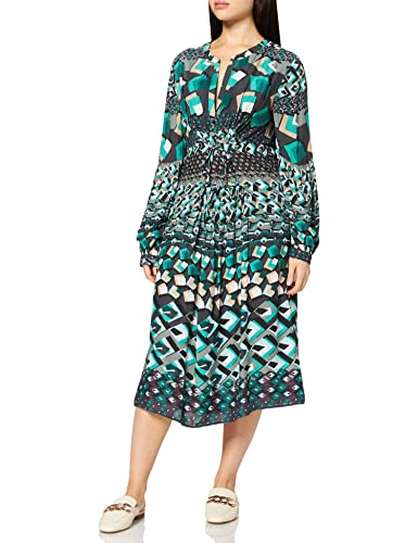 Samoon Damska sukienka midi w stylu boho z długim rękawem, z długim rękawem, sukienka z długim rękawem, z wzorem do łydek, Granatowy wzór, 54