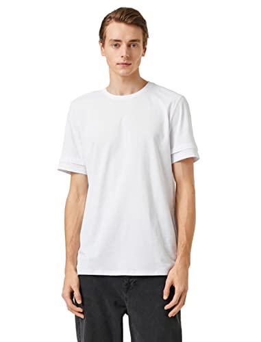 Koton Męski T-shirt Basic z okrągłym dekoltem, biały (000), M