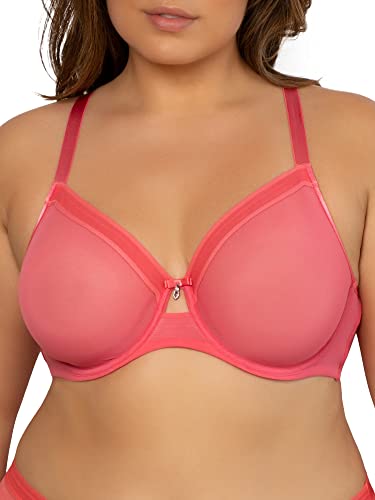 Curvy Couture Damski biustonosz z fiszbinami bez podszewki z fiszbinami, pocałowany w słońce koralowy, 40D
