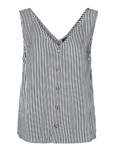 VERO MODA Women's VMBUMPY SL WVN NOOS Top, Snow White/Stripes:India Ink, S, Snow White/Stripes:India Ink, S