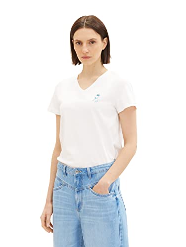 TOM TAILOR Damska koszulka z haftem, 10315 - Whisper White, XL