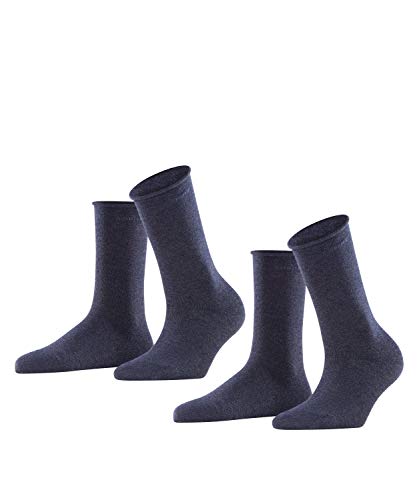 ESPRIT Kobiety Skarpety Basic Pure 2-Pack W SO Bawełna jednokolorowe 2 Pak, Niebieski (Navy Blue Melange 6490), 35-38