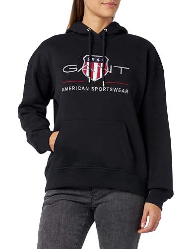 GANT Damska bluza z kapturem Rel Archive Shield, czarny, L