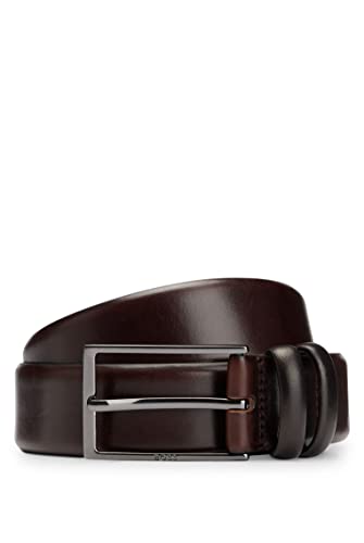 BOSS Męski pasek Carmello ze skóry garbowanej roślinnie z metalowymi detalami, brązowy (DARK BROWN 202), 115