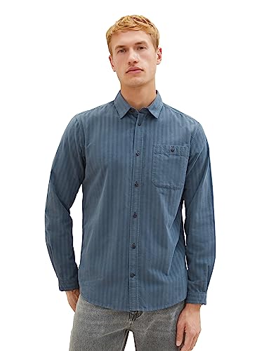 TOM TAILOR Koszula męska z delikatnymi paskami ze sztruksu, 32287-sea Green Navy Stripe, M